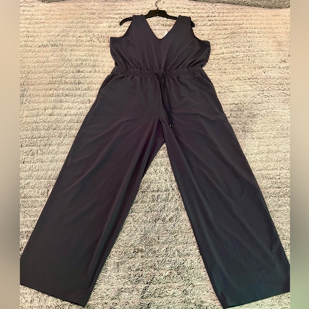 Athleta Avenue Navy Blue Jumpsuit with V-Neckline